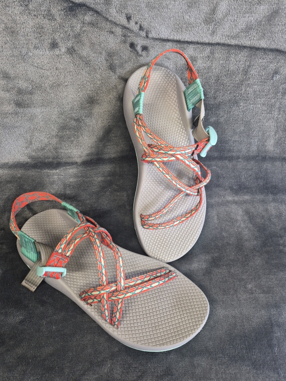 Chaco ZX1 Strappy Sandals Paloma Tangerine Teal Womens Size 10 Hiking Gorpcore